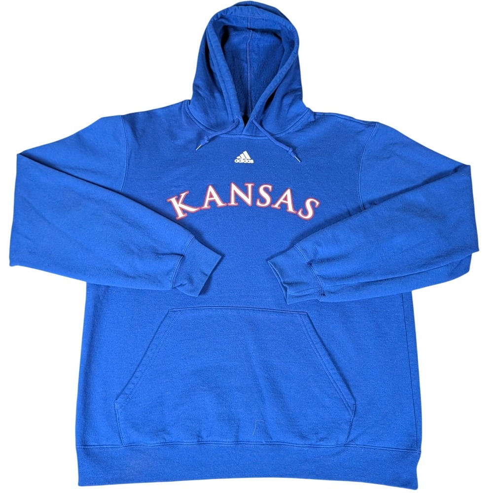 Adidas Kansas Jayhawks Mens Blue Pullover Hoodie Kansas Arched Logo L